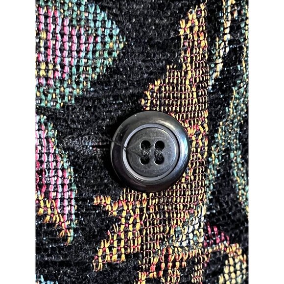 Retro Floral Jacket XL Black Tapestry Woven Botanical Classic Boho Artsy 70s - Picture 6 of 14